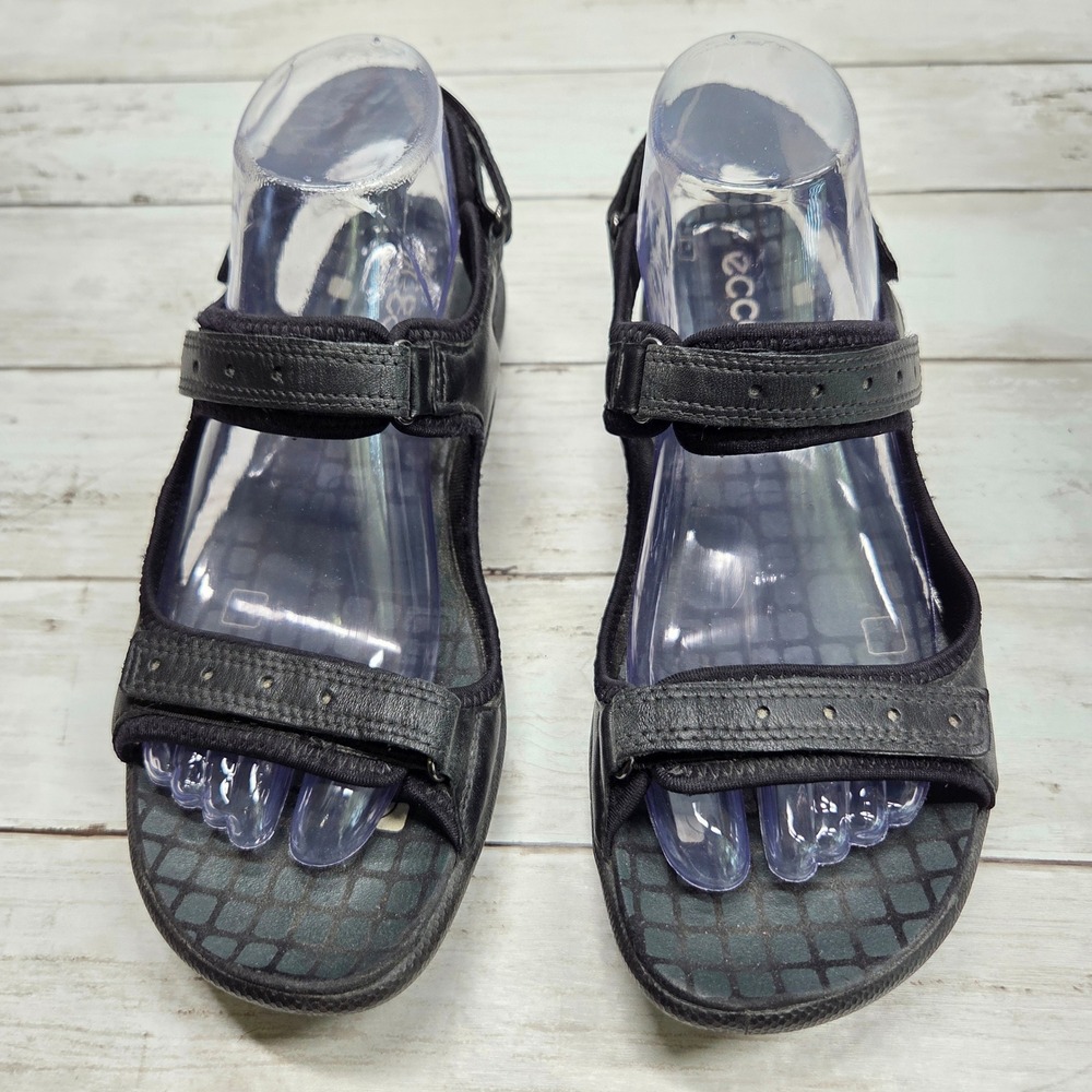 ECCO Yucatan Sport Sandals Women 39 8-8.5 Black Leather Hiking Strappy
